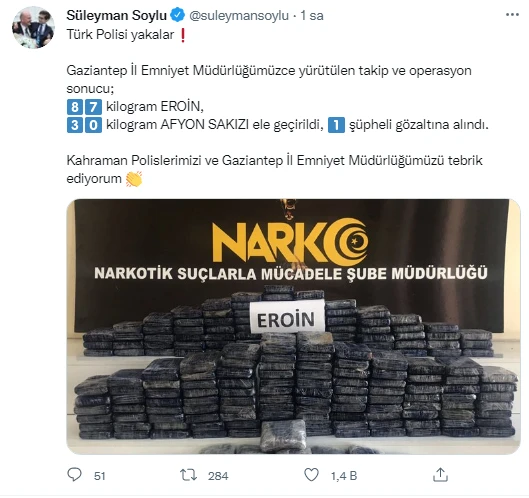 Bakan Soylu paylaştı: Zehir tacirlerine büyük darbe 'Türk polisi yakalar'